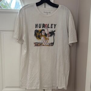 Hurley White Graphic Tee with Tropical Design